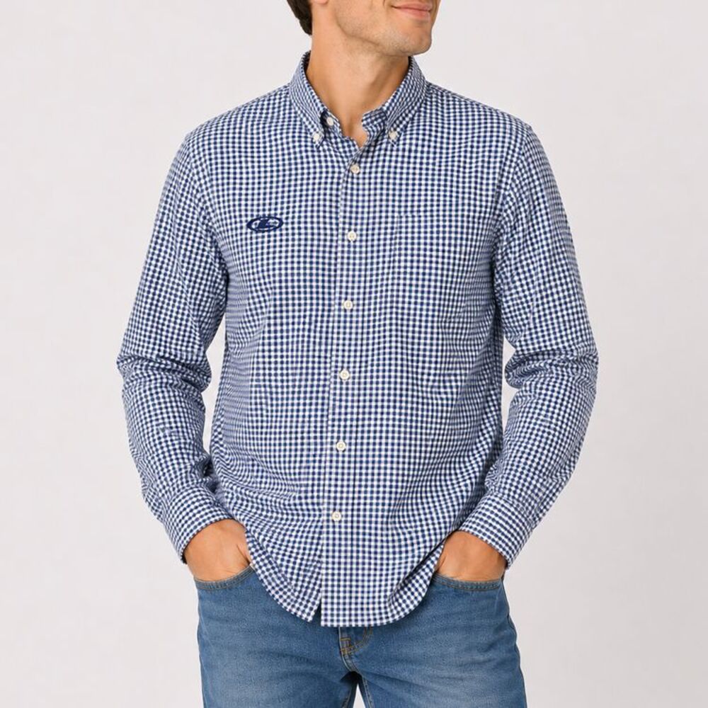 Peter Millar Nanoluxe Easy Care Blue White Gingham Button Down Shirt Men's XL